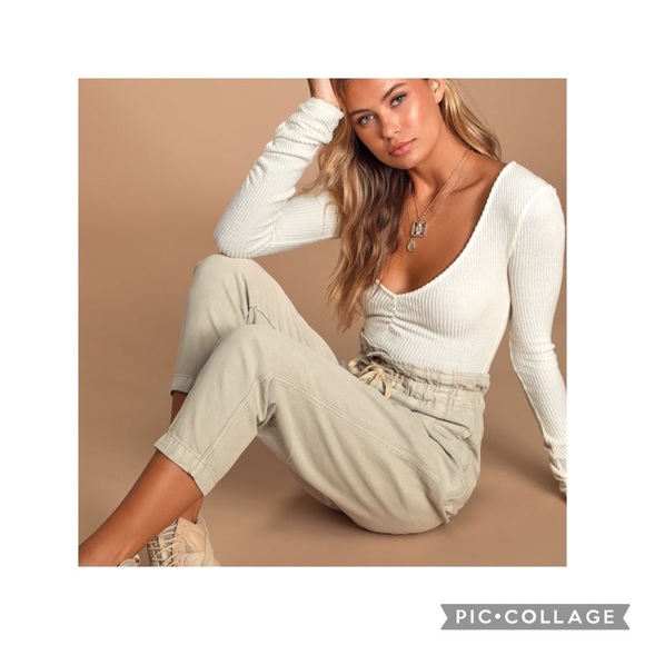 Free People Margate Paper Bag Waist Pleated Beige Trouser Size Small - Picture 13 of 16